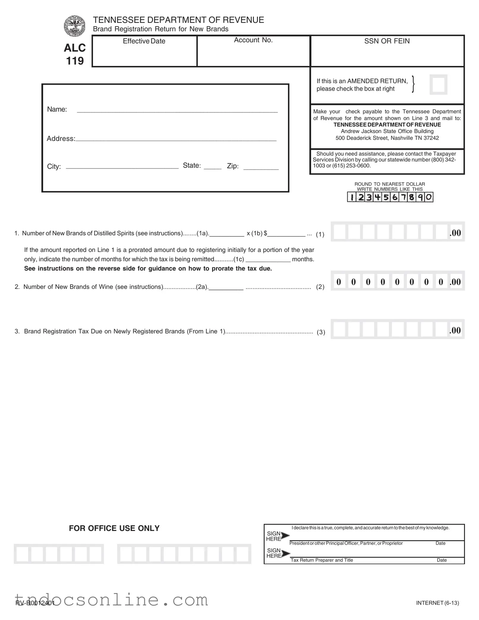 Download Alc 119 Tennessee Template in PDF