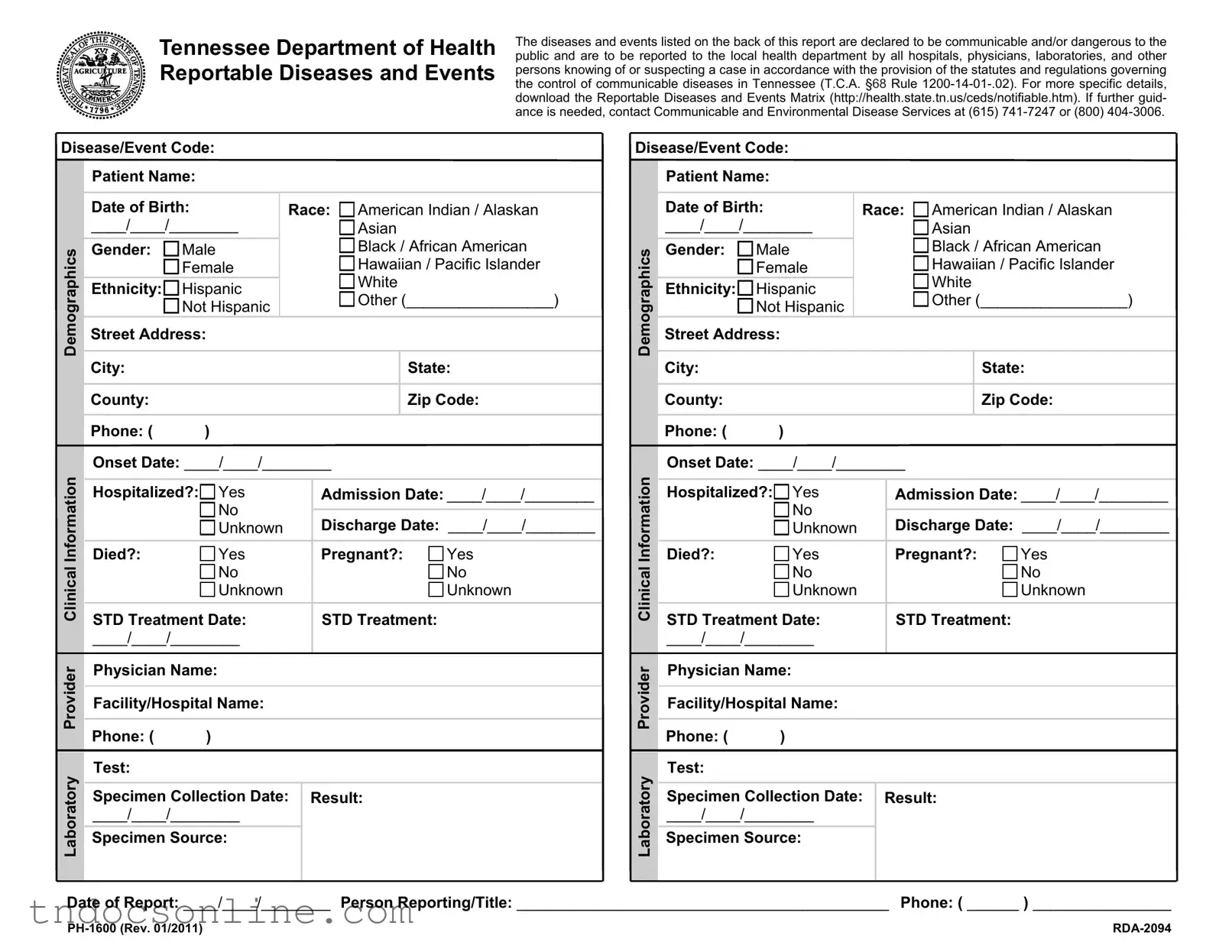 Download Ph1600 Tennessee Template in PDF