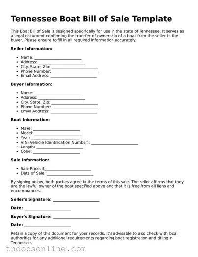 Valid Boat Bill of Sale Document for the State of Tennessee