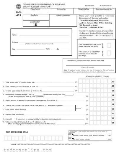 Download Tennessee Bus 415 Template in PDF
