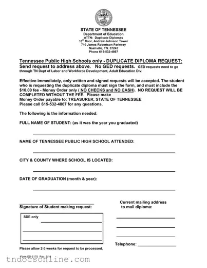 Download Tennessee Diploma Template in PDF