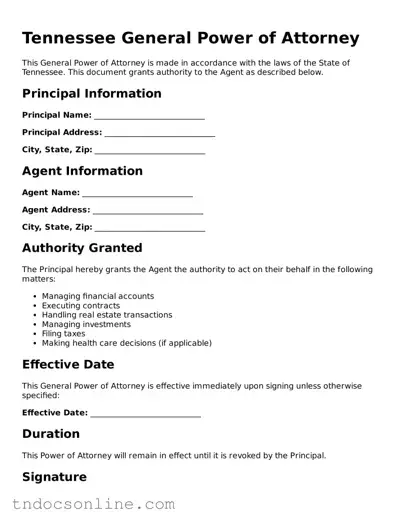 Valid General Power of Attorney Document for the State of Tennessee
