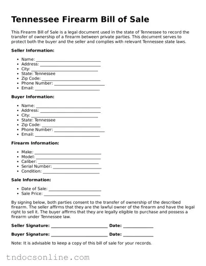 Valid Firearm Bill of Sale Document for the State of Tennessee