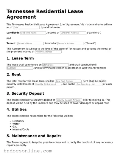 Valid Residential Lease Agreement Document for the State of Tennessee