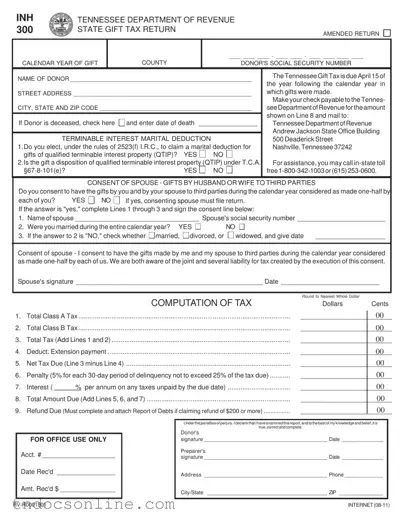 Download Tennessee Inh 300 Template in PDF