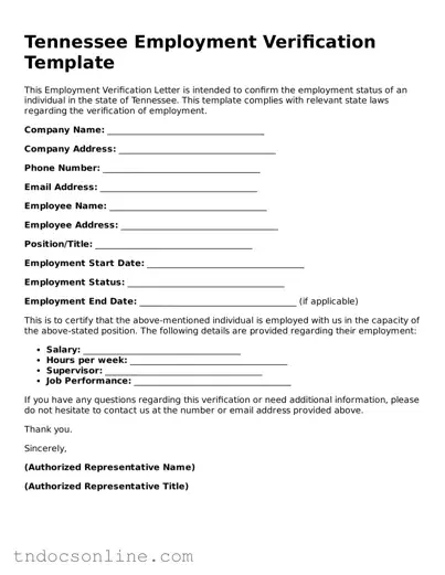 Valid Employment Verification Document for the State of Tennessee