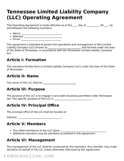Valid Operating Agreement Document for the State of Tennessee