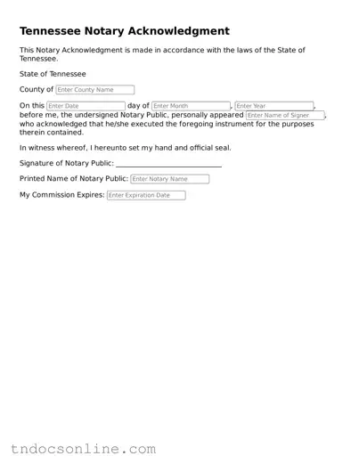 Valid Notary Acknowledgement Document for the State of Tennessee