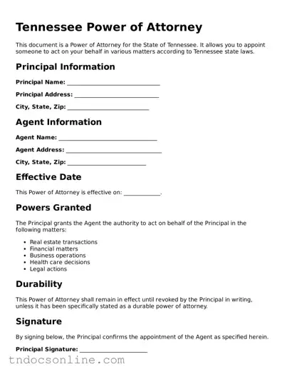 Valid Power of Attorney Document for the State of Tennessee