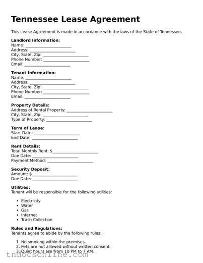 Valid Lease Agreement Document for the State of Tennessee