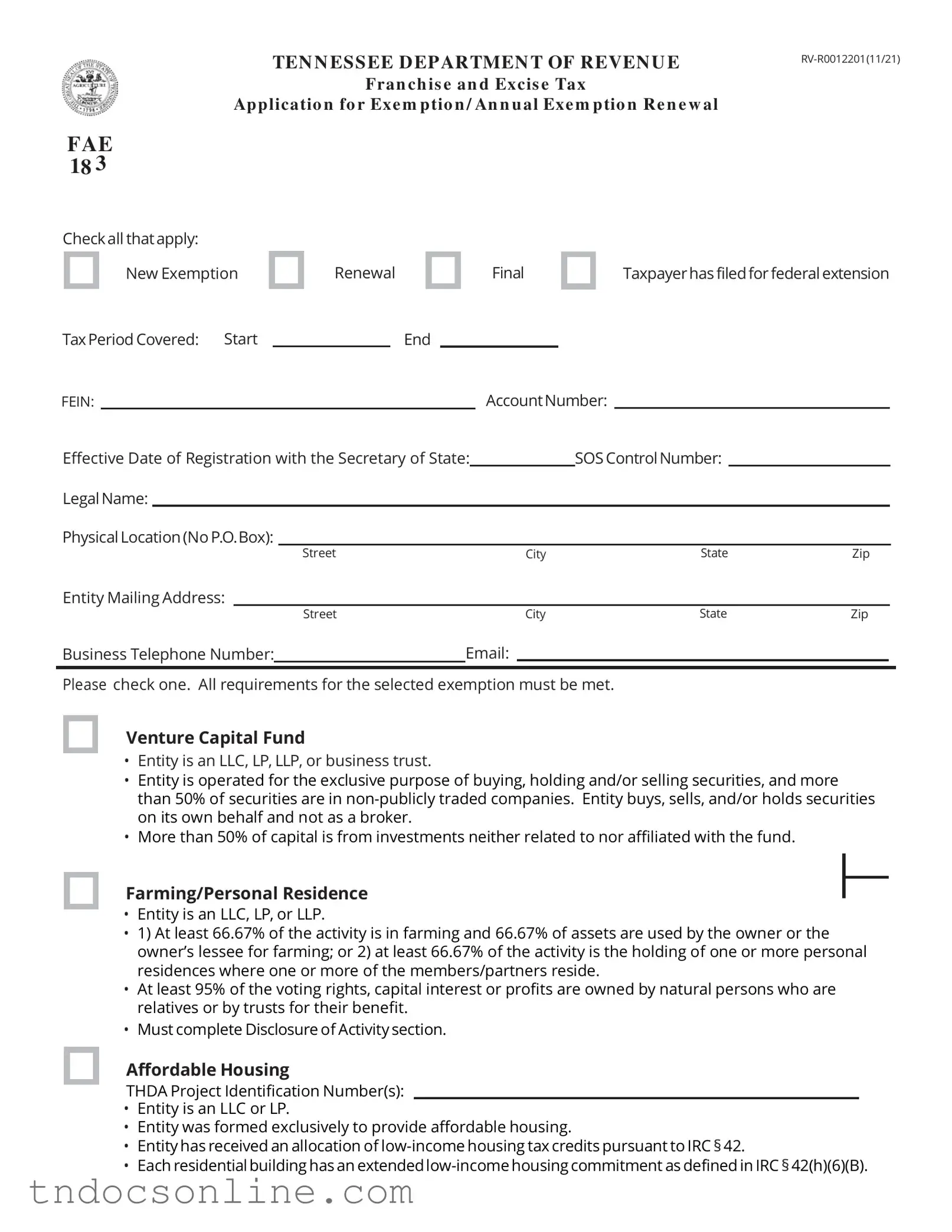 Download Tennessee 183 Template in PDF