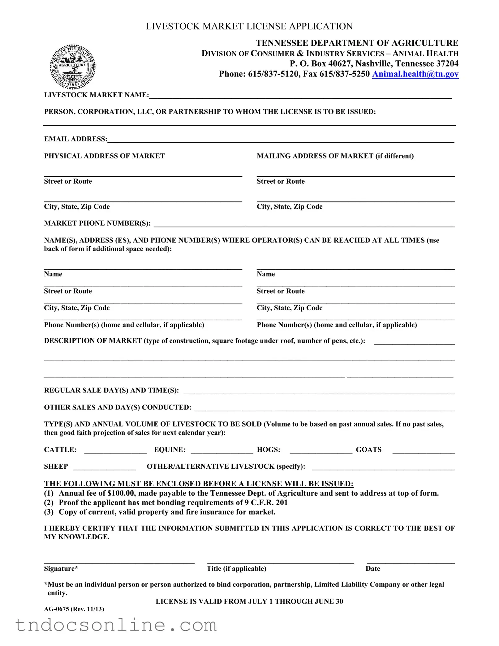 Download Tennessee Ag 0675 Template in PDF