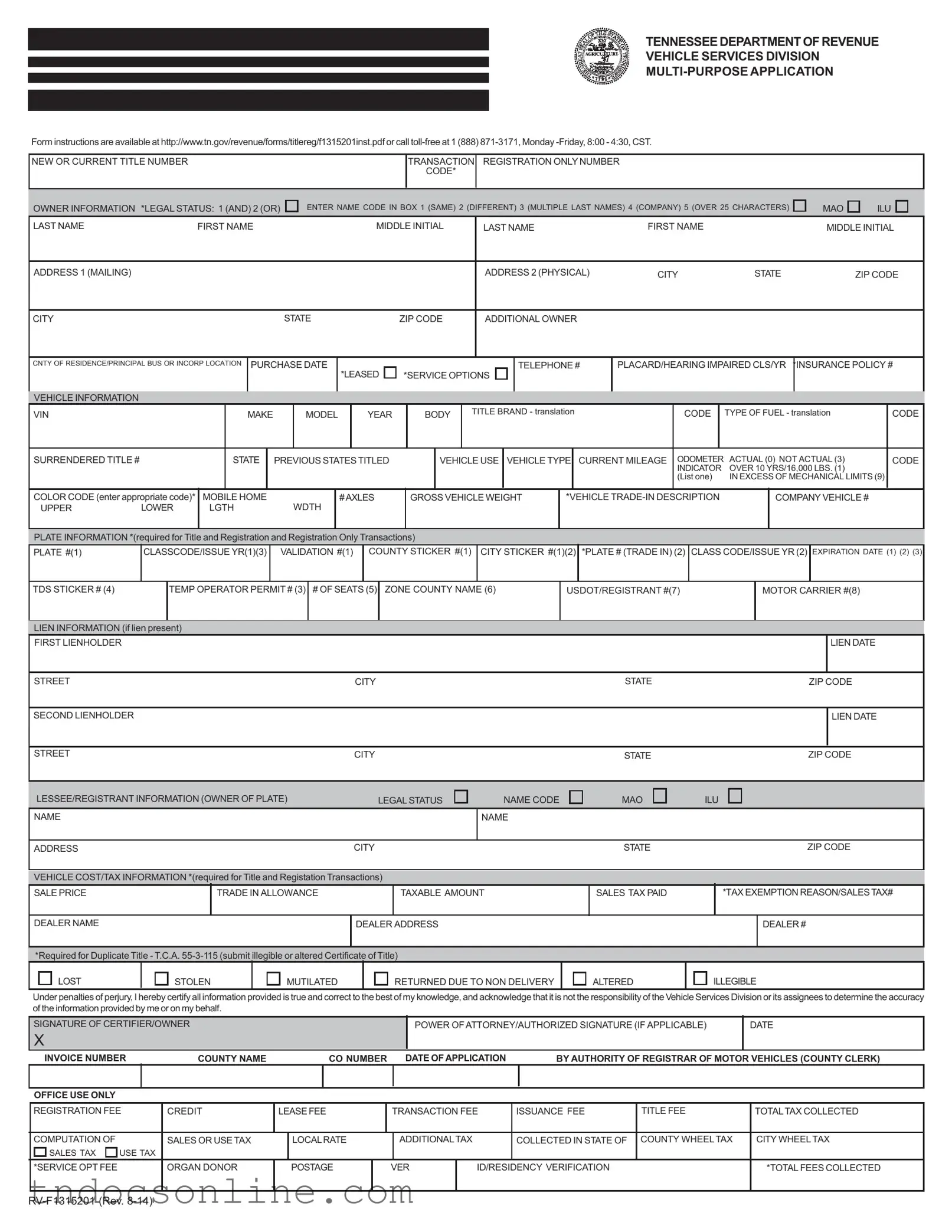 Download Tennessee Application Template in PDF
