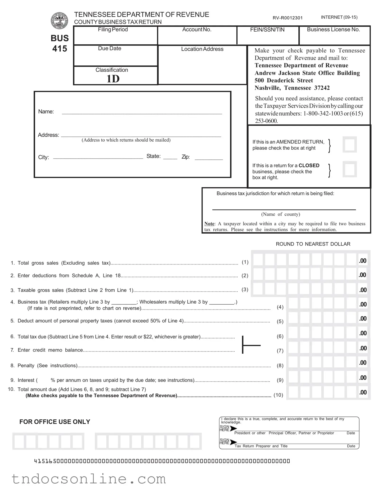 Download Tennessee Bus 415 Template in PDF