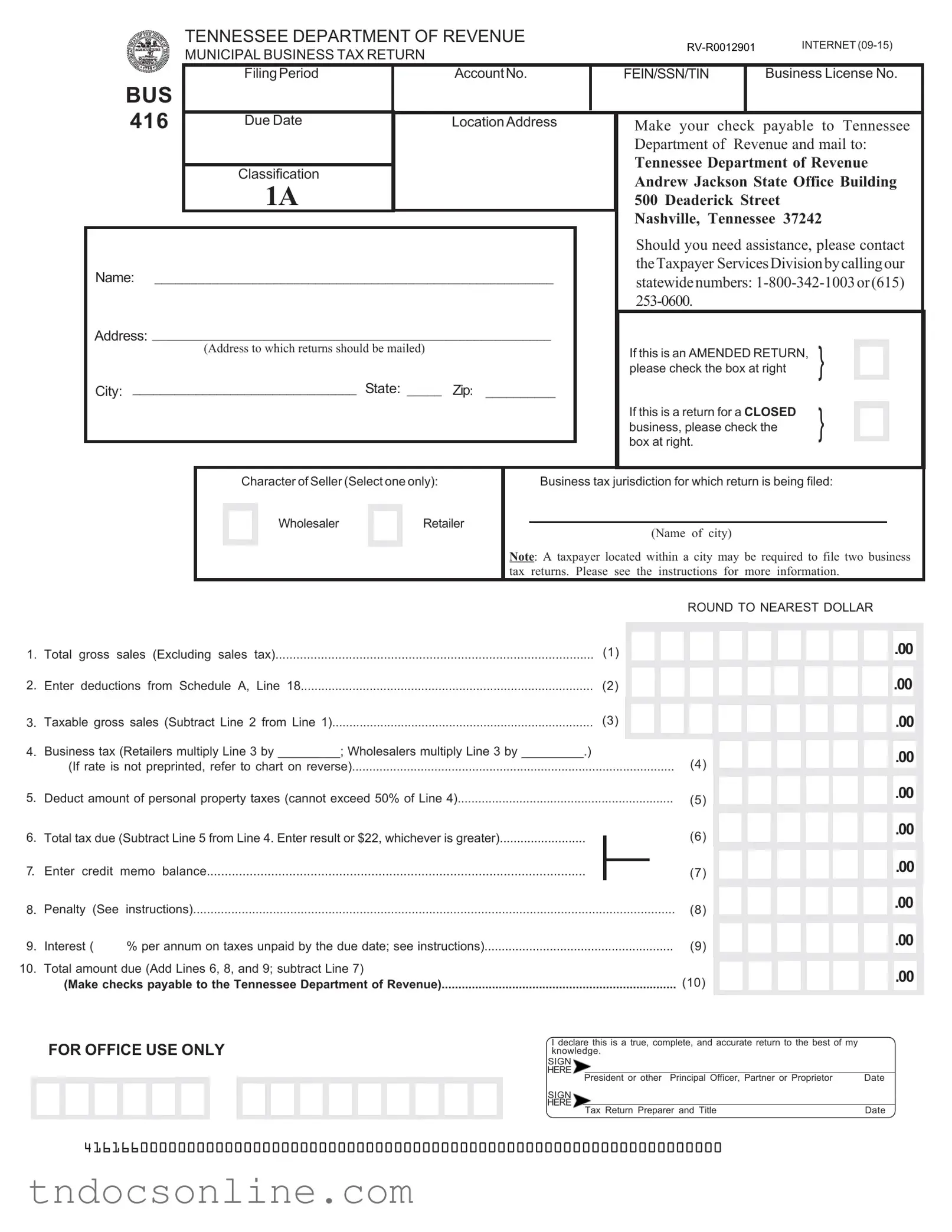 Download Tennessee Bus 416 Template in PDF