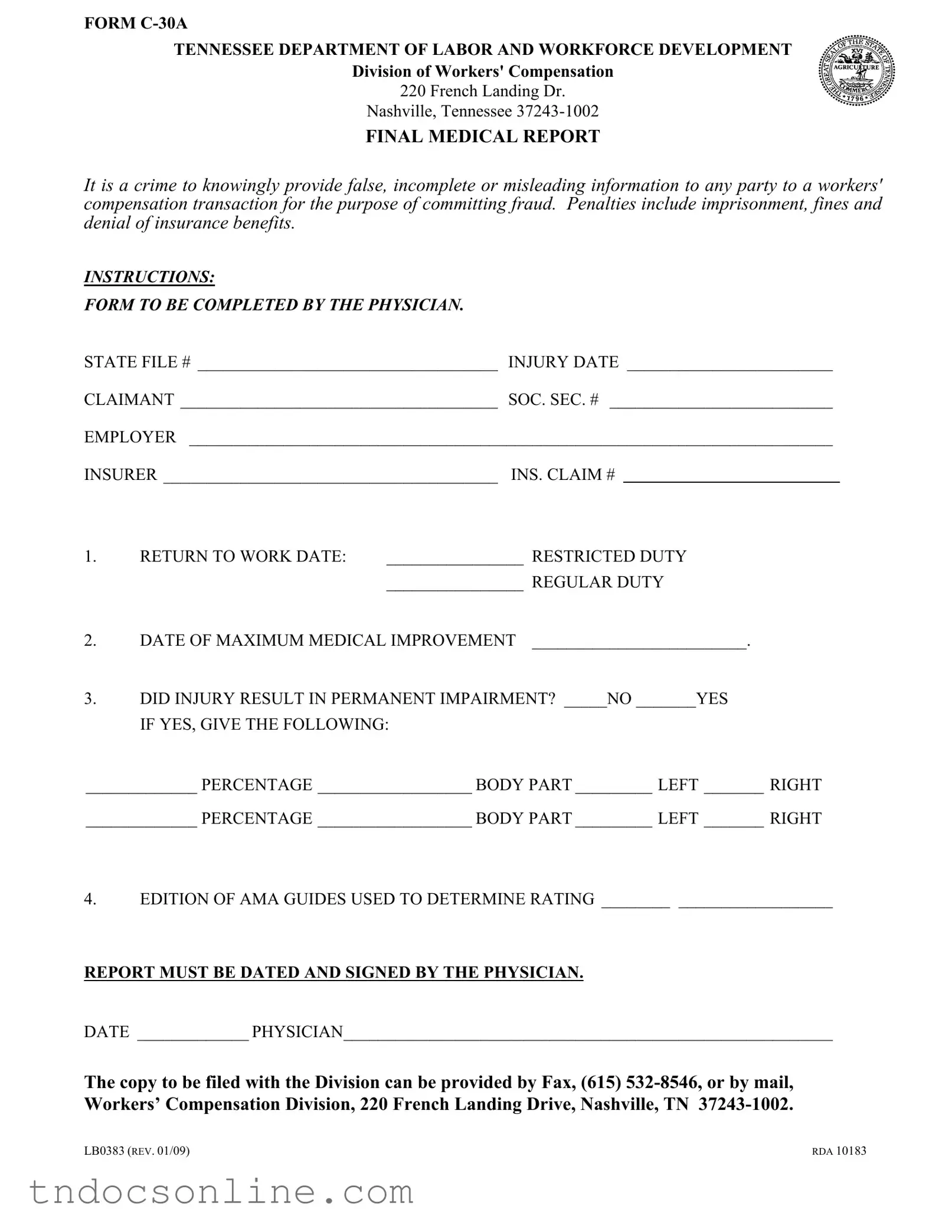 Download Tennessee C 30A Template in PDF