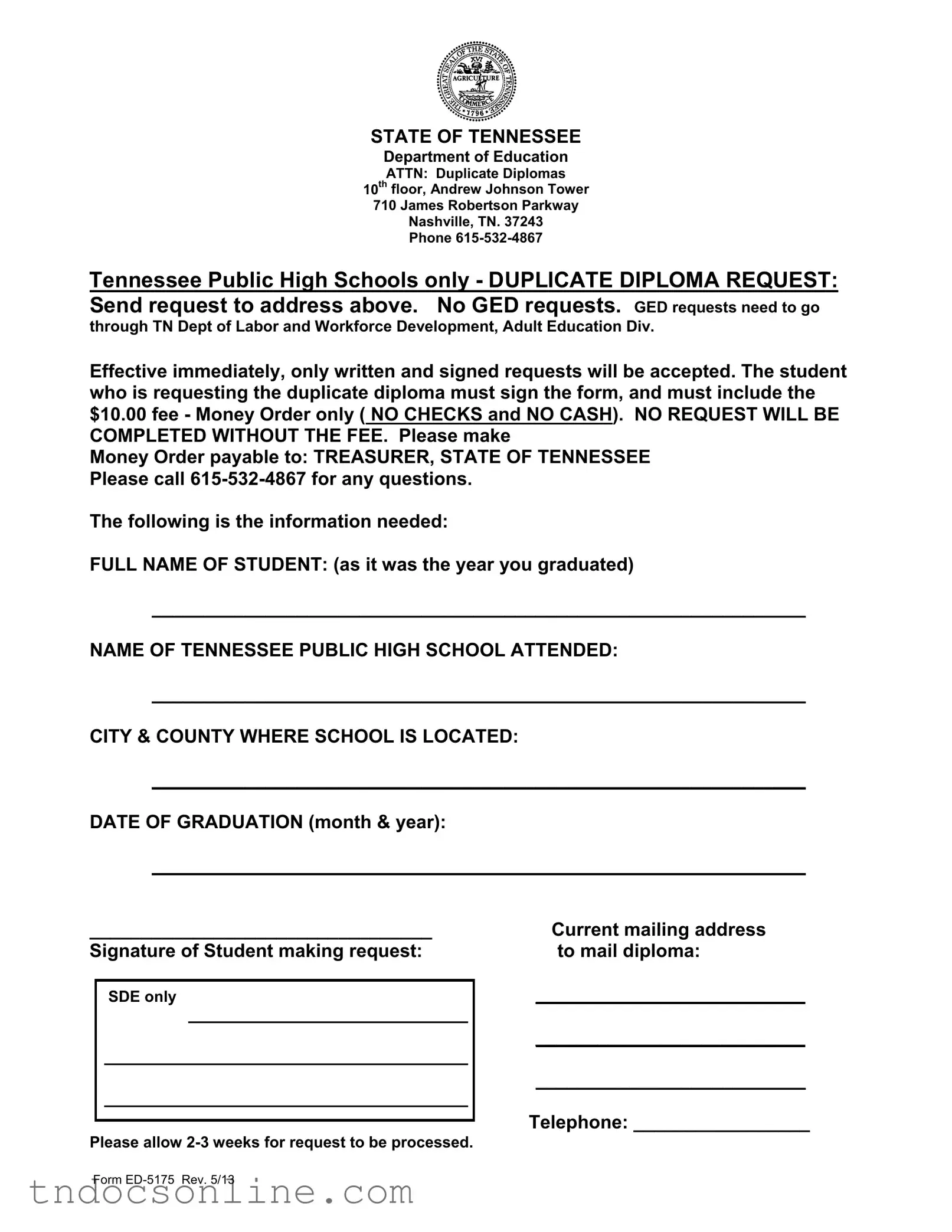 Download Tennessee Diploma Template in PDF