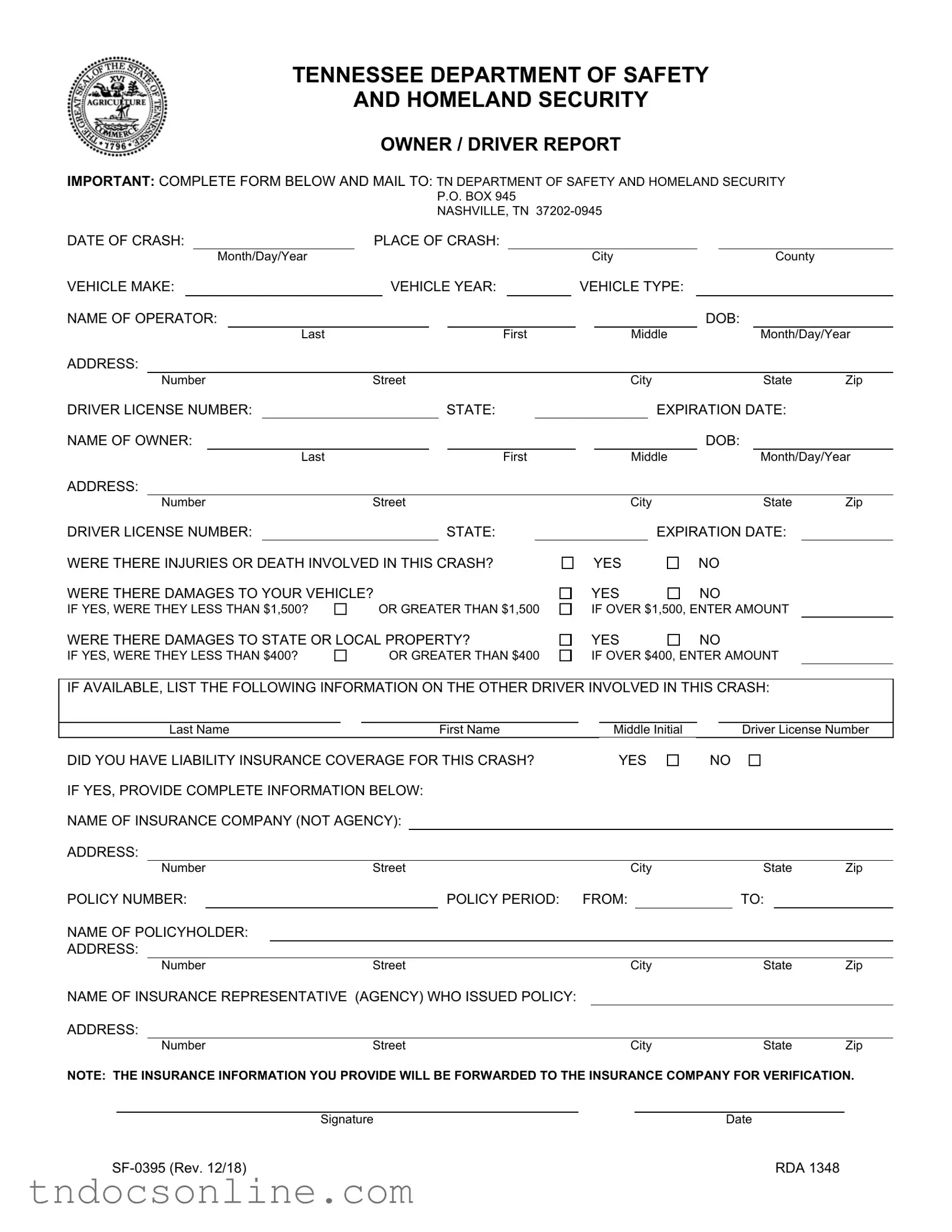 Download Tennessee Driver Template in PDF