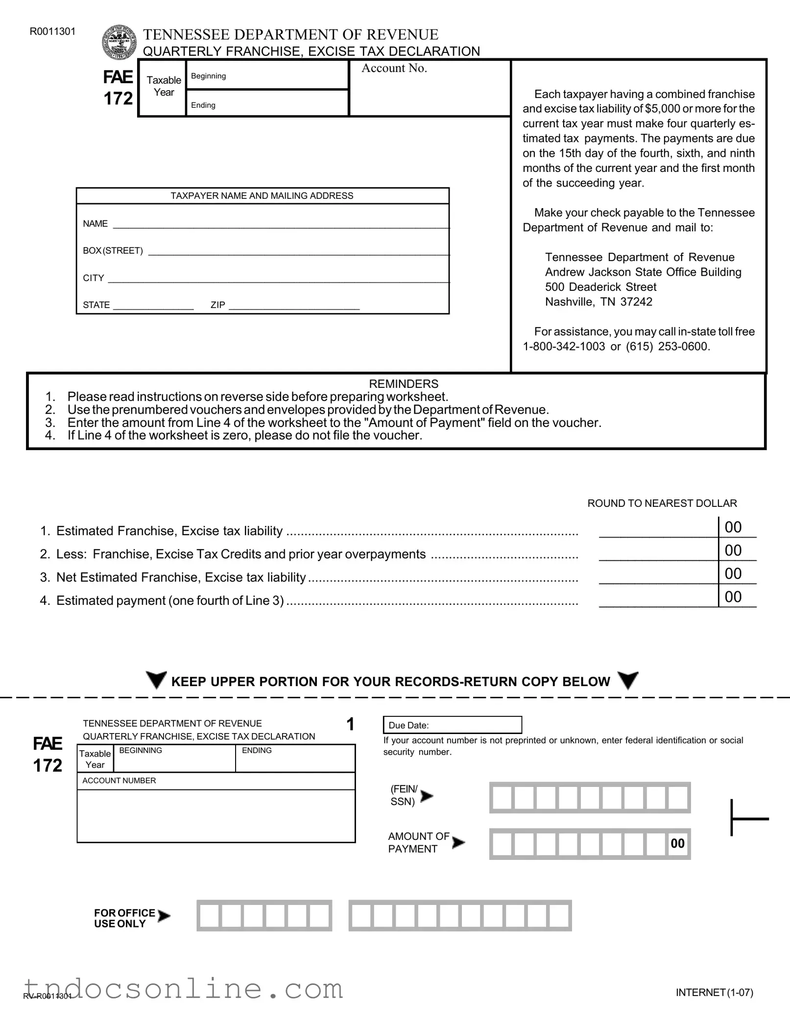 Download Tennessee Fae 172 Template in PDF