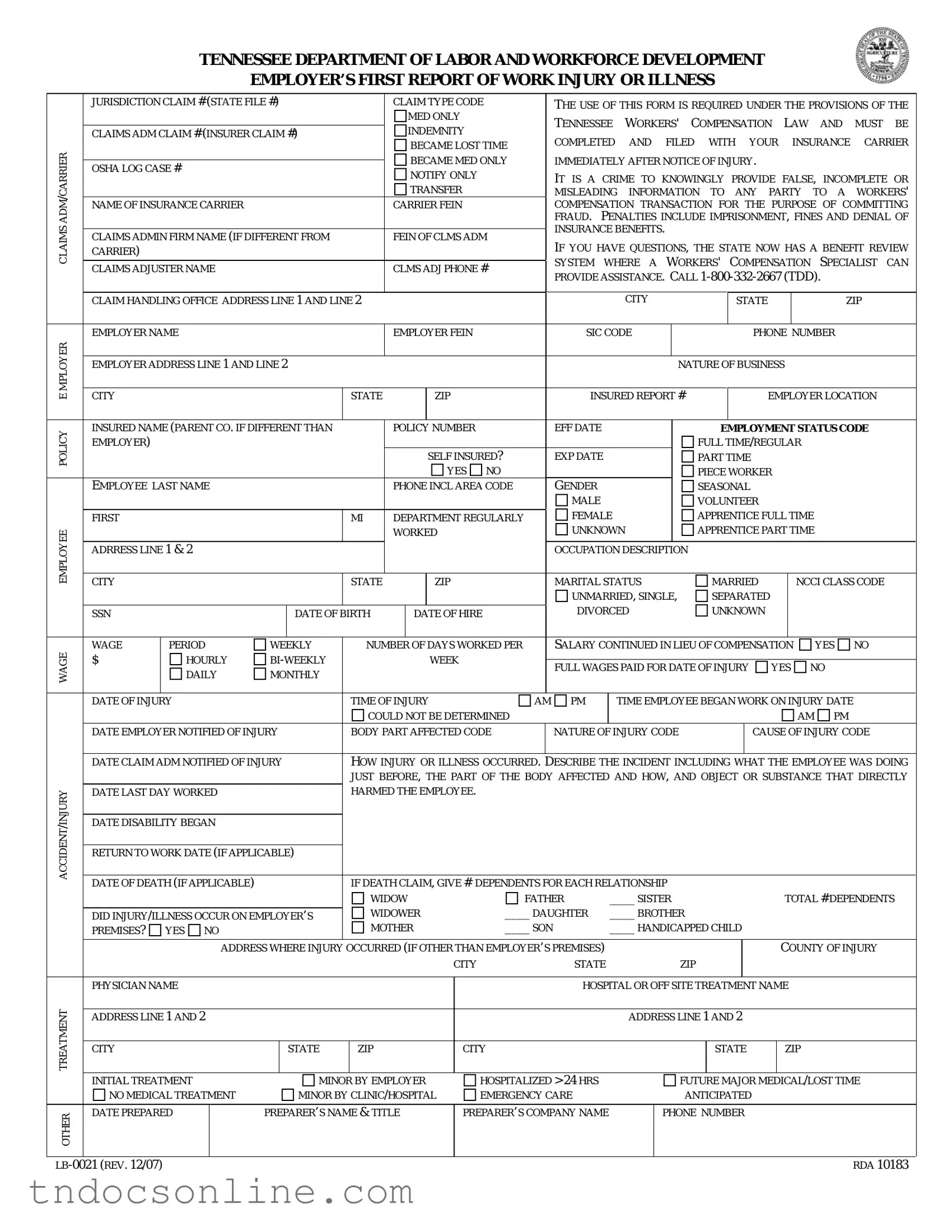 Download Tennessee First Report Template in PDF