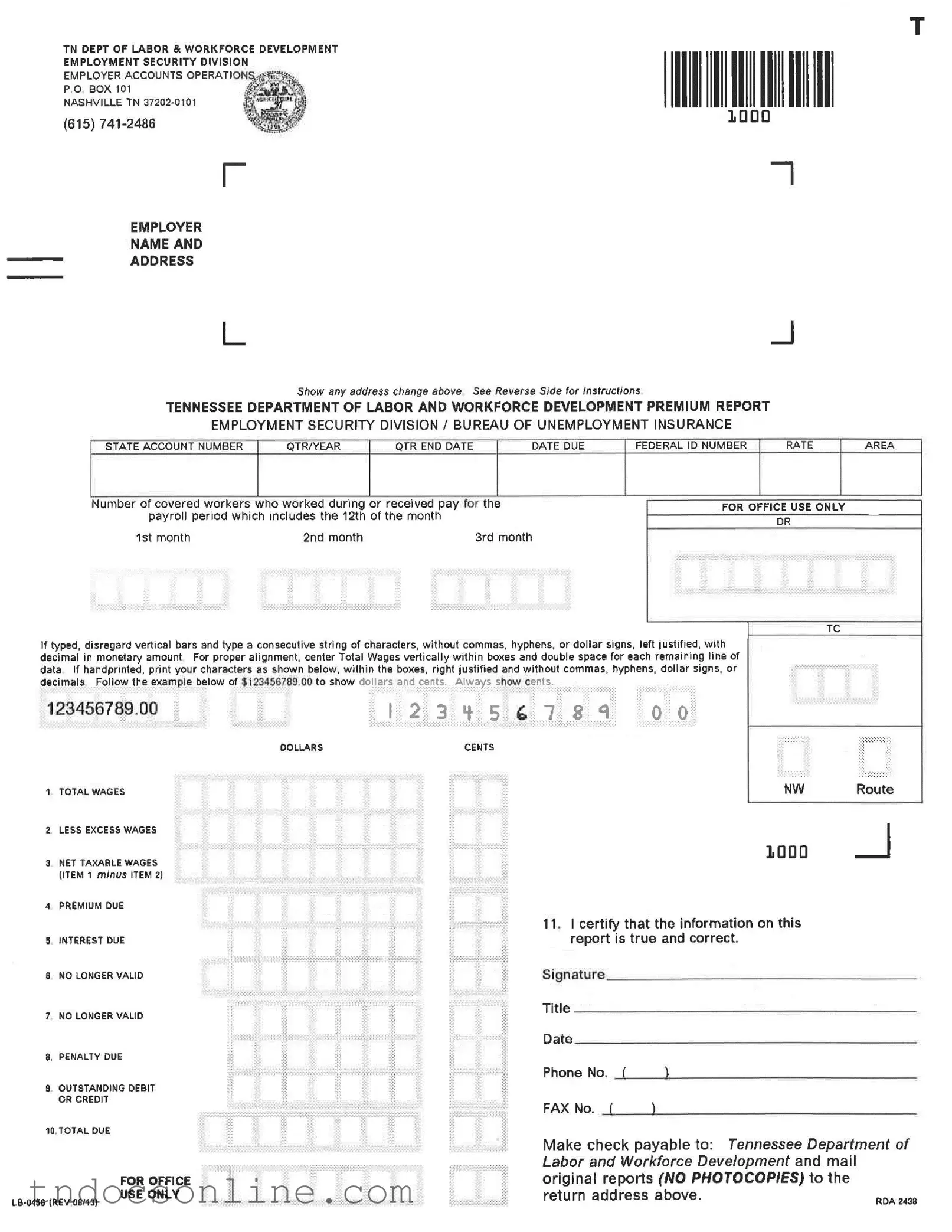 Download Tennessee Lb 0456 Template in PDF