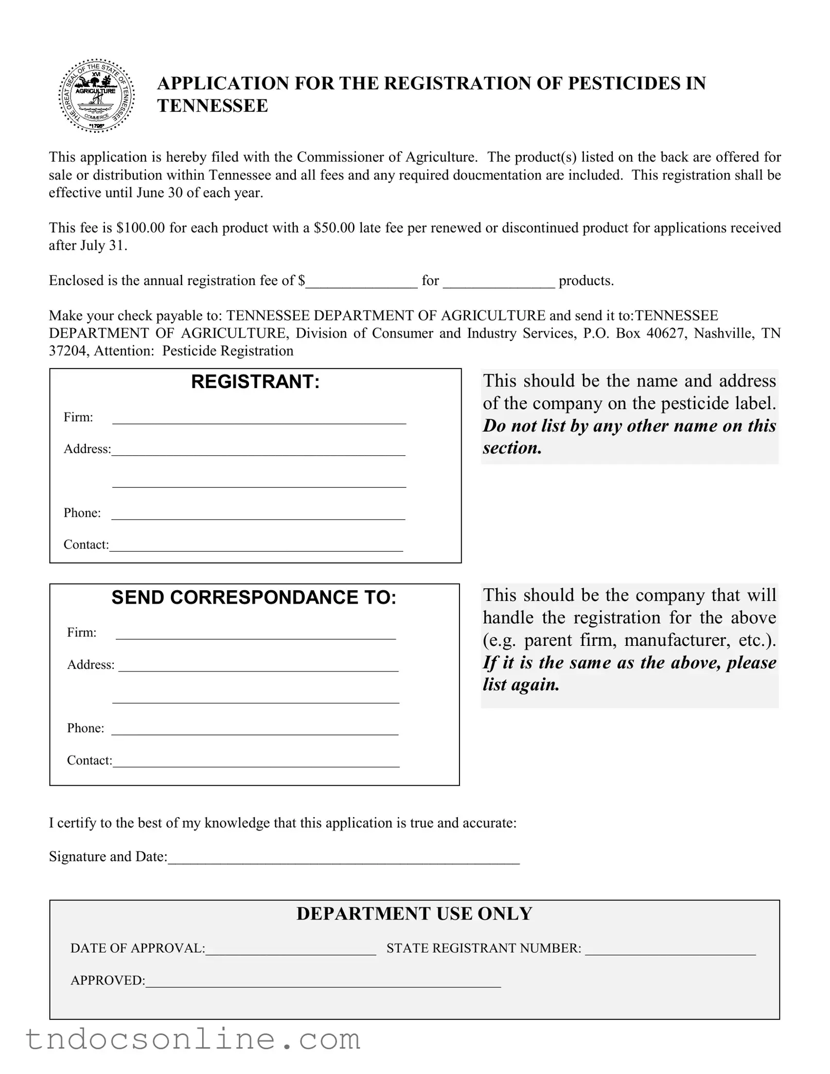 Download Tennessee Pesticides Template in PDF