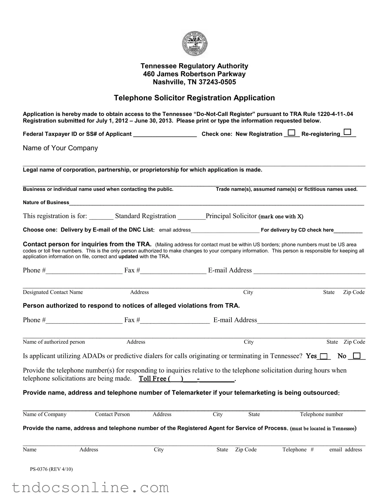 Download Tennessee Ps 0376 Template in PDF