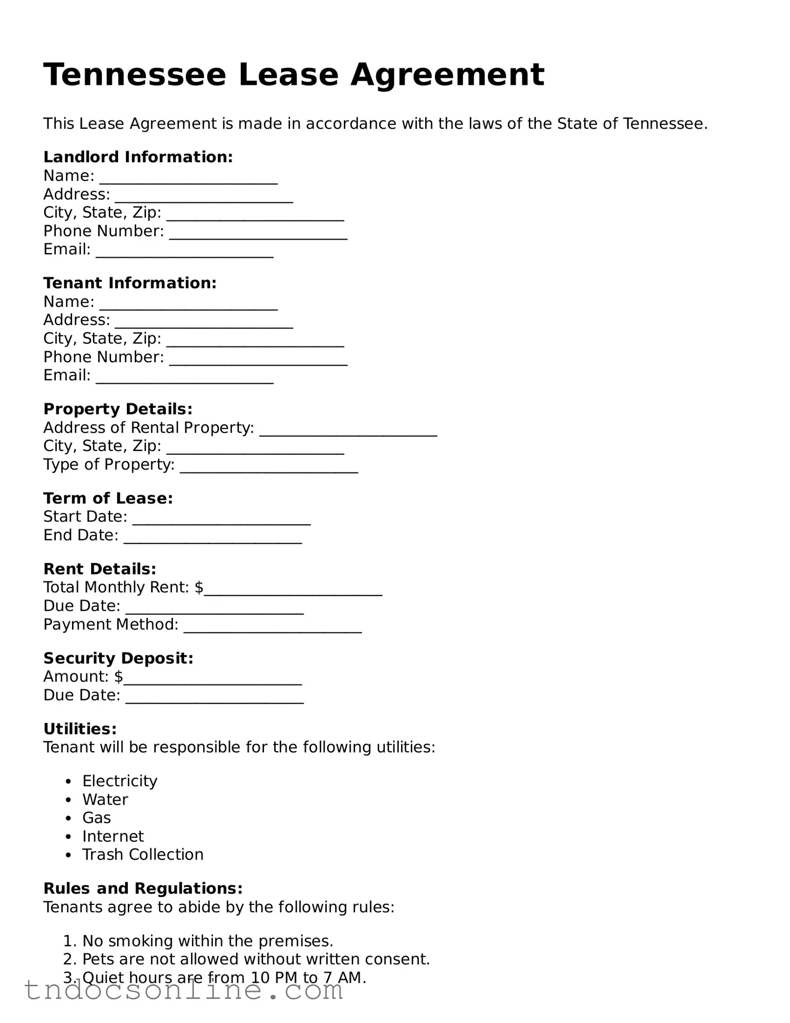 Valid Lease Agreement Document for the State of Tennessee