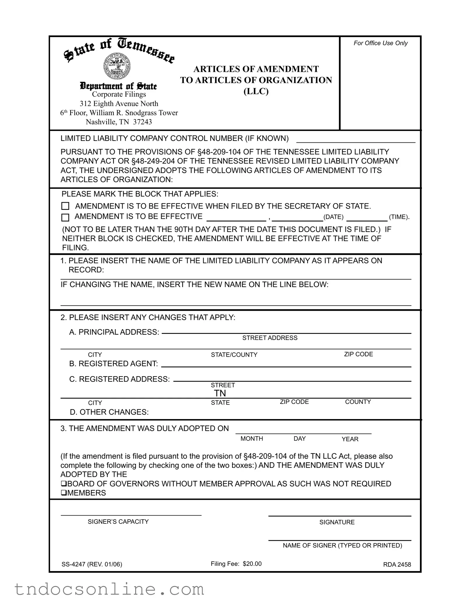 Download Tennessee Ss 4247 Template in PDF